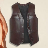 Maxbell Waistcoat Utility Jacket Punk Mens PU Leather Vest for Sports Fishing Winter XL Brown