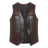 Maxbell Waistcoat Utility Jacket Punk Mens PU Leather Vest for Sports Fishing Winter 3XL Brown