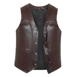 Maxbell Waistcoat Utility Jacket Punk Mens PU Leather Vest for Sports Fishing Winter 3XL Brown