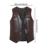 Maxbell Waistcoat Utility Jacket Punk Mens PU Leather Vest for Sports Fishing Winter 3XL Brown