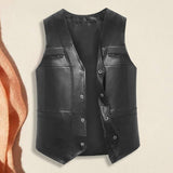 Maxbell Waistcoat Utility Jacket Punk Mens PU Leather Vest for Sports Fishing Winter 2XL Black