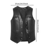 Maxbell Waistcoat Utility Jacket Punk Mens PU Leather Vest for Sports Fishing Winter 2XL Black