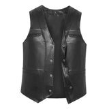 Maxbell Waistcoat Utility Jacket Punk Mens PU Leather Vest for Sports Fishing Winter XL Black