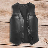 Maxbell Waistcoat Utility Jacket Punk Mens PU Leather Vest for Sports Fishing Winter XL Black