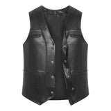 Maxbell Waistcoat Utility Jacket Punk Mens PU Leather Vest for Sports Fishing Winter 3XL Black