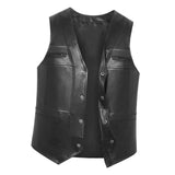 Maxbell Waistcoat Utility Jacket Punk Mens PU Leather Vest for Sports Fishing Winter 3XL Black