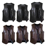 Maxbell Waistcoat Lightweight Utility Mens PU Leather Vest for Travel Winter Hunting 2XL Black