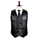 Maxbell Waistcoat Lightweight Utility Mens PU Leather Vest for Travel Winter Hunting 3XL Black