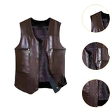 Maxbell Waistcoat Lightweight Utility Mens PU Leather Vest for Travel Winter Hunting 2XL Brown