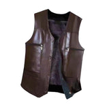 Maxbell Waistcoat Lightweight Utility Mens PU Leather Vest for Travel Winter Hunting XL Brown
