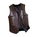 Maxbell Waistcoat Lightweight Utility Mens PU Leather Vest for Travel Winter Hunting XL Brown