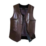 Maxbell Waistcoat Lightweight Utility Mens PU Leather Vest for Travel Winter Hunting 3XL Brown