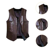 Maxbell Waistcoat Lightweight Utility Mens PU Leather Vest for Travel Winter Hunting 3XL Brown
