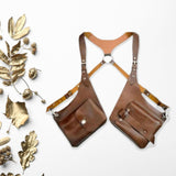 Maxbell Shoulder Harness Bag Men Women Trendy Pouch for Biking Travel Cosplay Events Brown