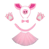 Maxbell Pig Costume Accessories Ears Headband Nose Bowtie Tail for Stage Shows Party Pink Star Skirt