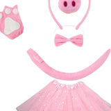 Maxbell Pig Costume Accessories Ears Headband Nose Bowtie Tail for Stage Shows Party Pink Star Skirt