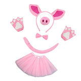 Maxbell Pig Costume Accessories Ears Headband Nose Bowtie Tail for Stage Shows Party Pink Skirt