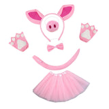 Maxbell Pig Costume Accessories Ears Headband Nose Bowtie Tail for Stage Shows Party Pink Skirt