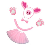 Maxbell Pig Costume Accessories Ears Headband Nose Bowtie Tail for Stage Shows Party Pink Skirt