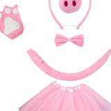 Maxbell Pig Costume Accessories Ears Headband Nose Bowtie Tail for Stage Shows Party Pink Skirt