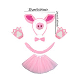 Maxbell Pig Costume Accessories Ears Headband Nose Bowtie Tail for Stage Shows Party Pink Skirt