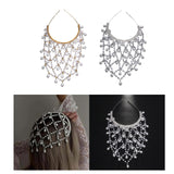Maxbell Mesh Rhinestone Headband Mesh Headpiece Cap for Birthdays Nightclub Weddings Gold