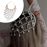Maxbell Mesh Rhinestone Headband Mesh Headpiece Cap for Birthdays Nightclub Weddings Gold