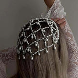 Maxbell Mesh Rhinestone Headband Mesh Headpiece Cap for Birthdays Nightclub Weddings Gold