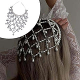 Maxbell Mesh Rhinestone Headband Mesh Headpiece Cap for Birthdays Nightclub Weddings Silver