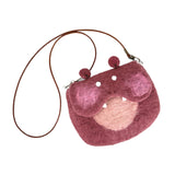 Maxbell Women Animal Shaped Bag Wool Felt Mini Handbag for Party Birthday Gift Beach Hippopotamus