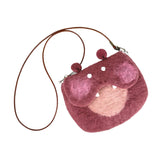 Maxbell Women Animal Shaped Bag Wool Felt Mini Handbag for Party Birthday Gift Beach Hippopotamus