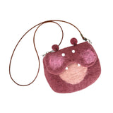Maxbell Women Animal Shaped Bag Wool Felt Mini Handbag for Party Birthday Gift Beach Hippopotamus