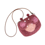 Maxbell Women Animal Shaped Bag Wool Felt Mini Handbag for Party Birthday Gift Beach Hippopotamus