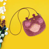 Maxbell Women Animal Shaped Bag Wool Felt Mini Handbag for Party Birthday Gift Beach Hippopotamus