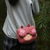 Maxbell Women Animal Shaped Bag Wool Felt Mini Handbag for Party Birthday Gift Beach Hippopotamus