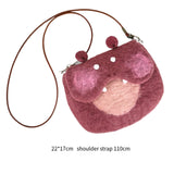 Maxbell Women Animal Shaped Bag Wool Felt Mini Handbag for Party Birthday Gift Beach Hippopotamus