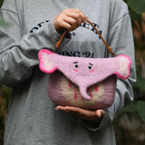 Maxbell Women Animal Shaped Bag Wool Felt Mini Handbag for Party Birthday Gift Beach Purple Red Color Elephant