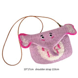 Maxbell Women Animal Shaped Bag Wool Felt Mini Handbag for Party Birthday Gift Beach Purple Red Color Elephant