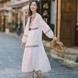 Maxbell Women Embroidered Dress Streetwear Elegant Cloth for Travel Vacation Holiday M