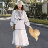 Maxbell Women Embroidered Dress Streetwear Elegant Cloth for Travel Vacation Holiday L