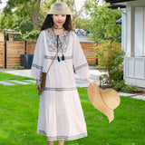 Maxbell Women Embroidered Dress Streetwear Elegant Cloth for Travel Vacation Holiday L