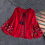 Maxbell Embroidery Blouse for Women Trendy Ethnic Shirt for Daily Wear Street Red