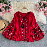 Maxbell Embroidery Blouse for Women Trendy Ethnic Shirt for Daily Wear Street Red