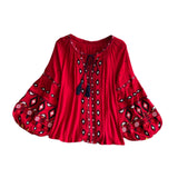 Maxbell Embroidery Blouse for Women Trendy Ethnic Shirt for Daily Wear Street Red