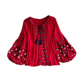 Maxbell Embroidery Blouse for Women Trendy Ethnic Shirt for Daily Wear Street Red