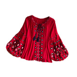 Maxbell Embroidery Blouse for Women Trendy Ethnic Shirt for Daily Wear Street Red