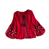 Maxbell Embroidery Blouse for Women Trendy Ethnic Shirt for Daily Wear Street Red