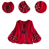 Maxbell Embroidery Blouse for Women Trendy Ethnic Shirt for Daily Wear Street Red