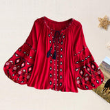 Maxbell Embroidery Blouse for Women Trendy Ethnic Shirt for Daily Wear Street Red