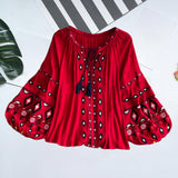 Maxbell Embroidery Blouse for Women Trendy Ethnic Shirt for Daily Wear Street Red